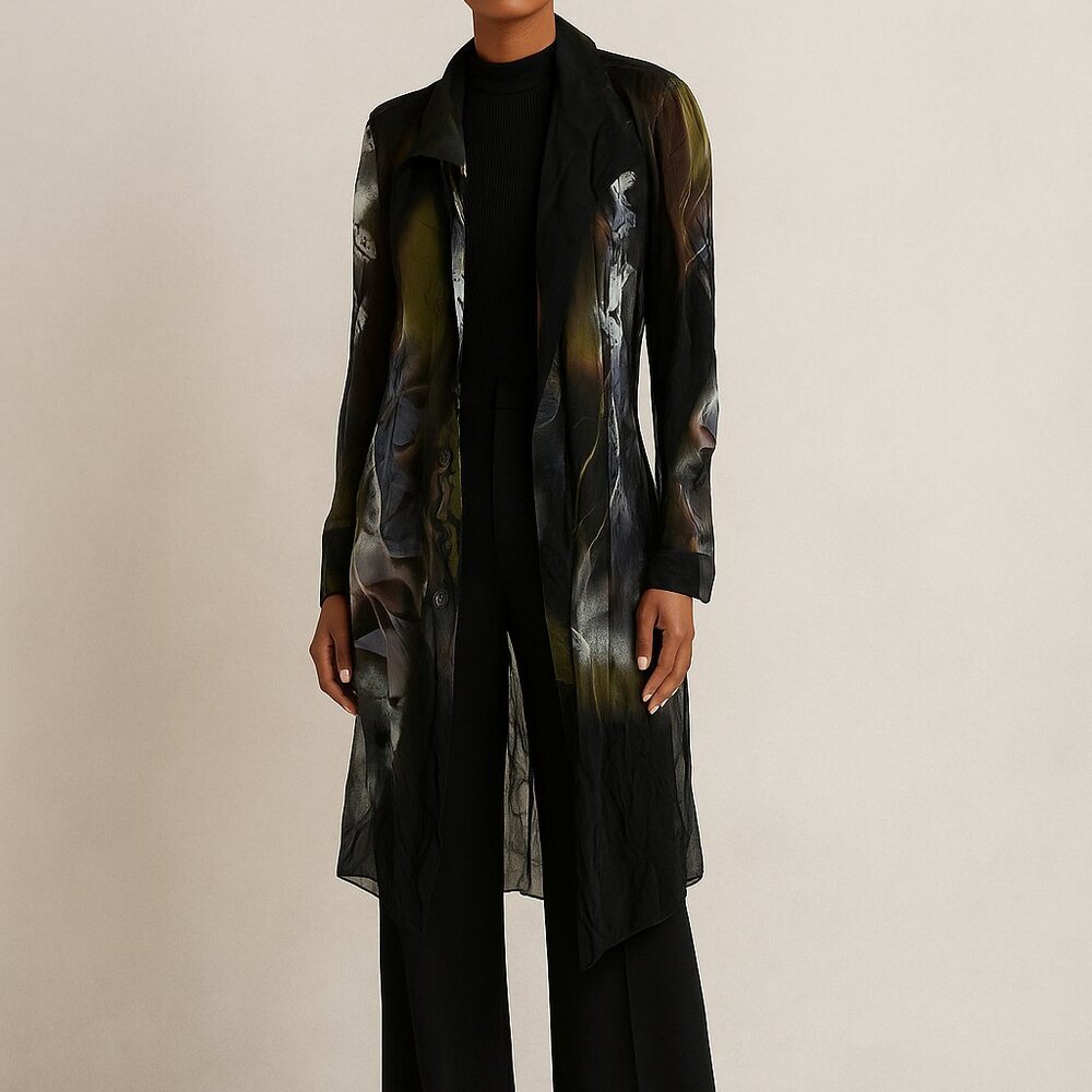 Citron Santa Monica Silk Draped Duster Sz XS